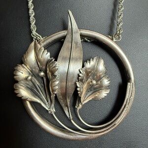Elegant Large Art Nouveau Sterling Silver Calla Lillies  Pendant Necklace